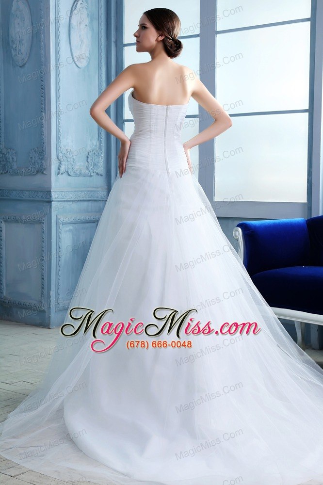 wholesale pretty a-line strapless court train tulle beading wedding dress