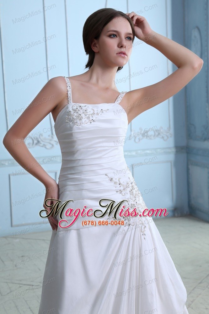 wholesale elegant a-line straps court train taffeta ruch and appliques wedding dress