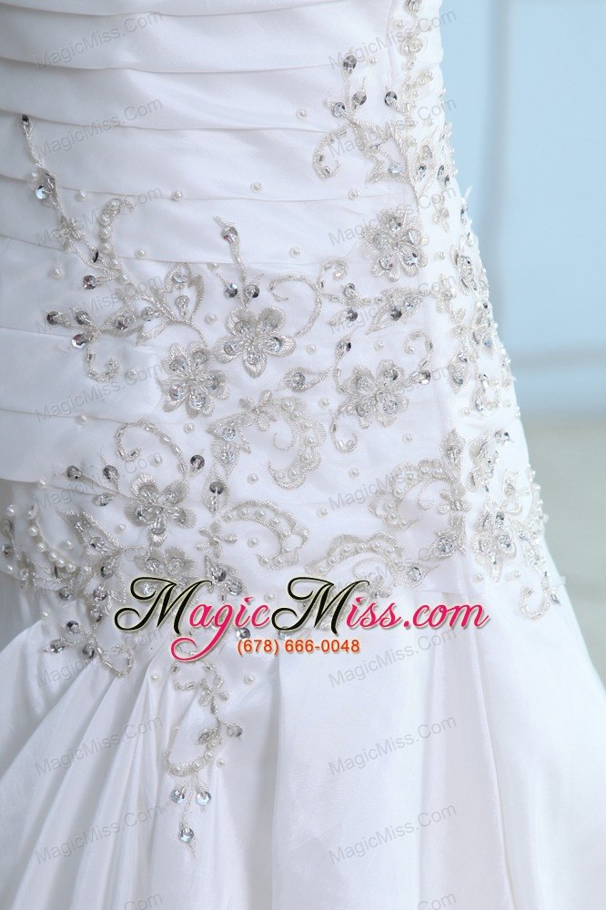 wholesale elegant a-line straps court train taffeta ruch and appliques wedding dress