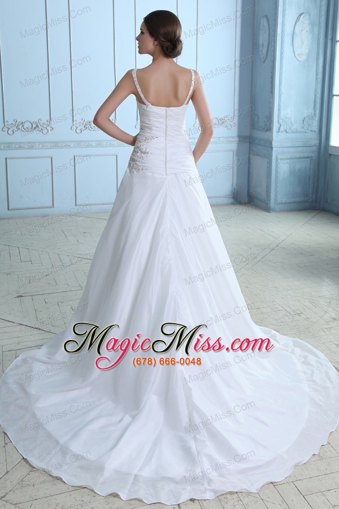 wholesale elegant a-line straps court train taffeta ruch and appliques wedding dress