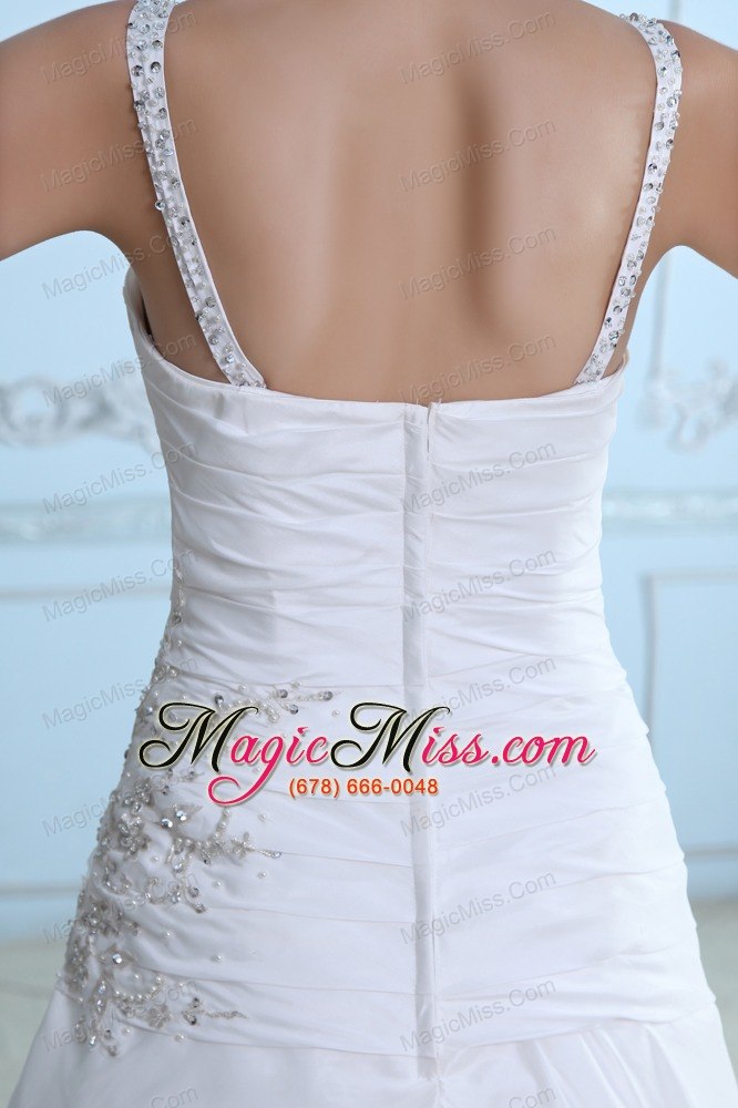 wholesale elegant a-line straps court train taffeta ruch and appliques wedding dress