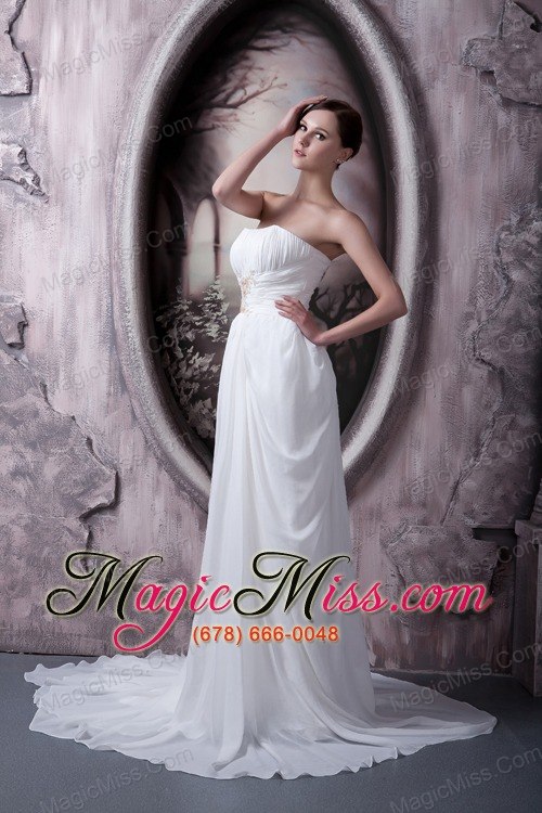 wholesale custom made empire strapless sweep train appliques chiffon wedding dress