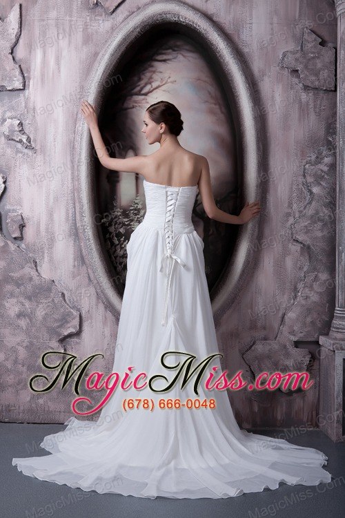 wholesale custom made empire strapless sweep train appliques chiffon wedding dress