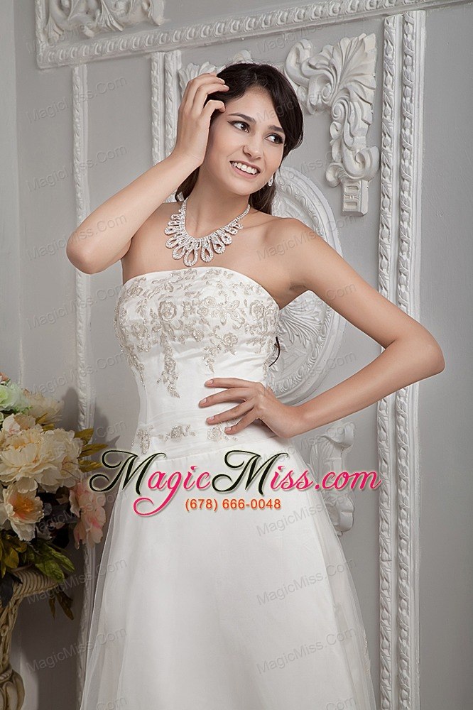 wholesale elegant a-line strapless court train appliques lace wedding dress