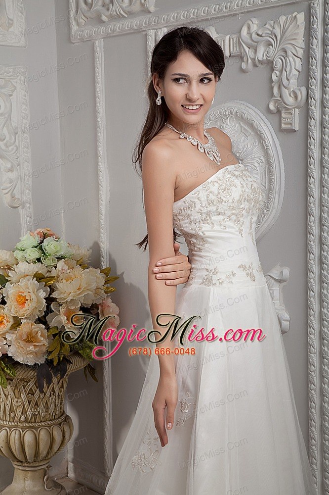 wholesale elegant a-line strapless court train appliques lace wedding dress