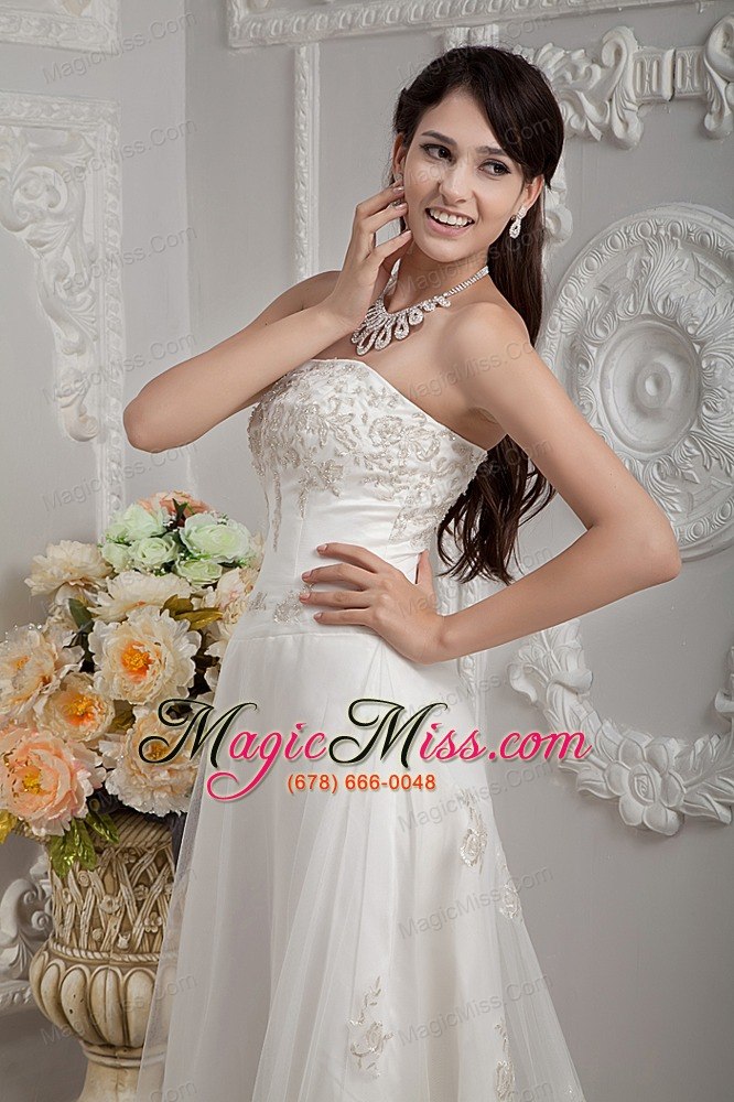 wholesale elegant a-line strapless court train appliques lace wedding dress