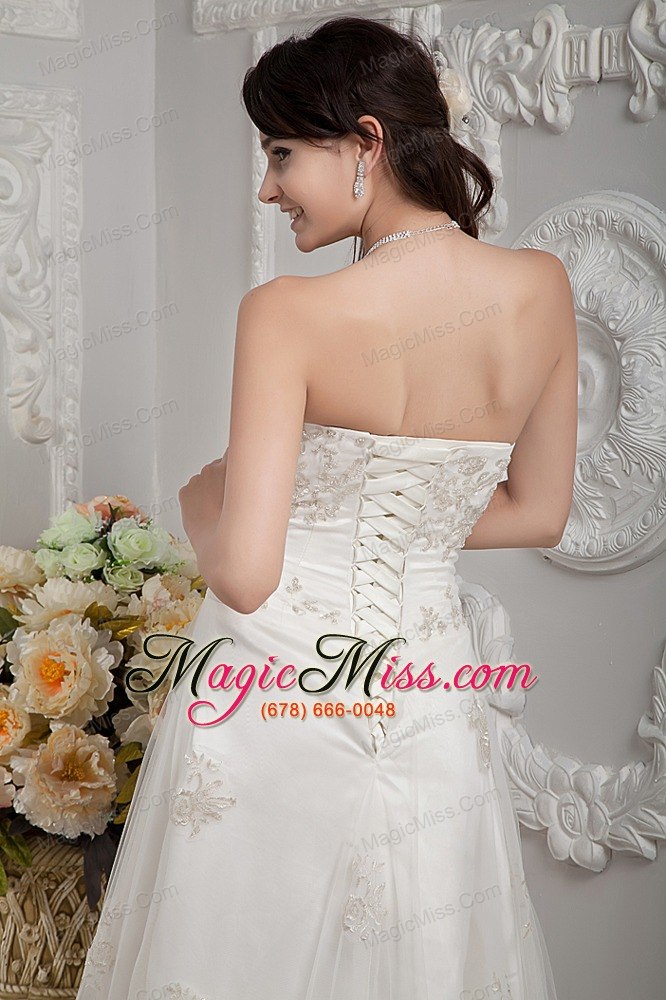 wholesale elegant a-line strapless court train appliques lace wedding dress