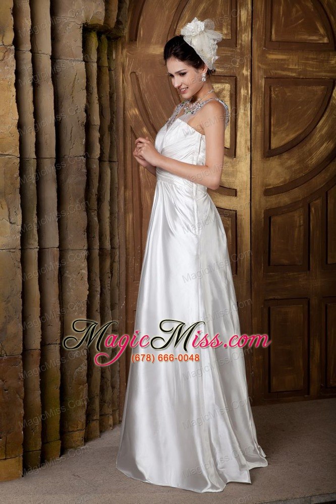 wholesale custom made a-line v-neck floor-length elastic woven satin beading wedding dress