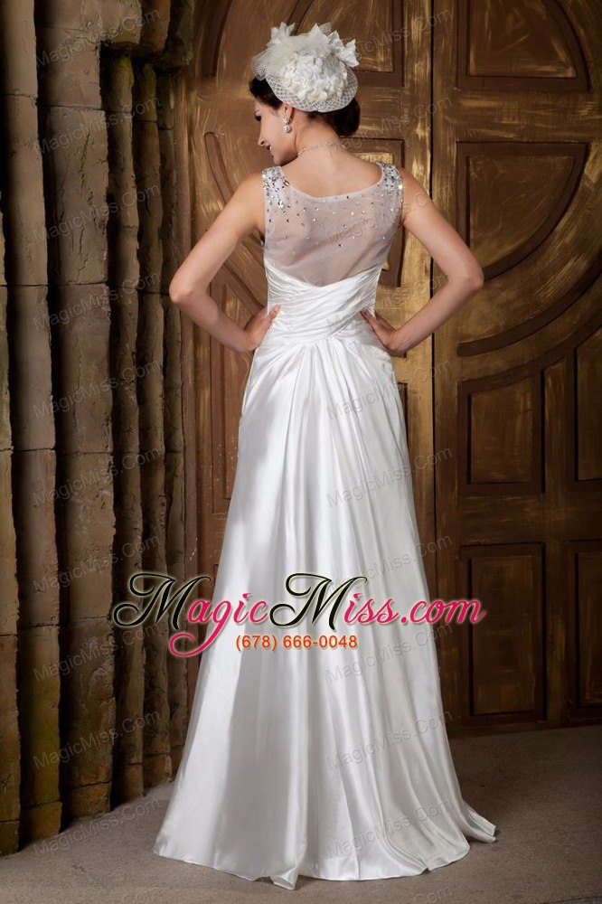 wholesale custom made a-line v-neck floor-length elastic woven satin beading wedding dress