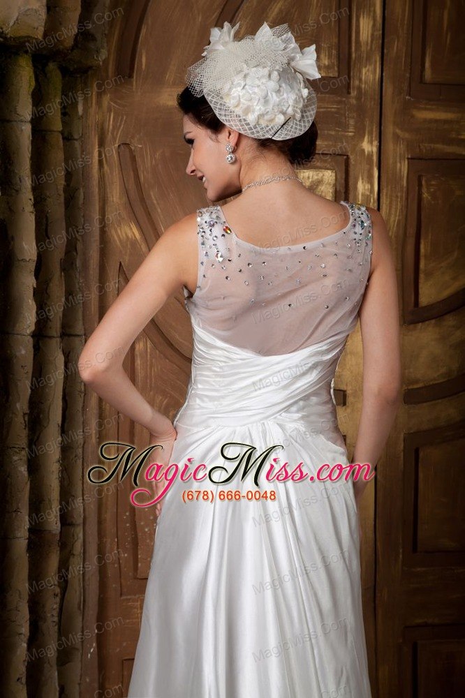 wholesale custom made a-line v-neck floor-length elastic woven satin beading wedding dress