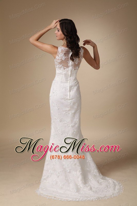 wholesale pretty column v-neck brush train taffeta and lace wedding dress