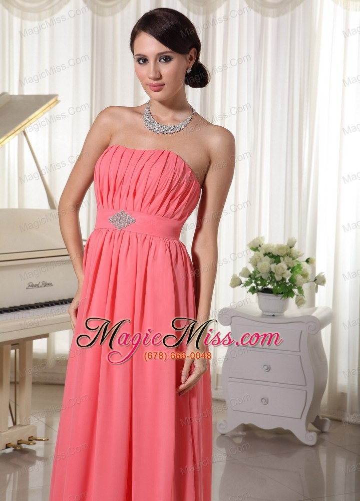 wholesale watermelon red empire chiffon prom dress with beading and ruch