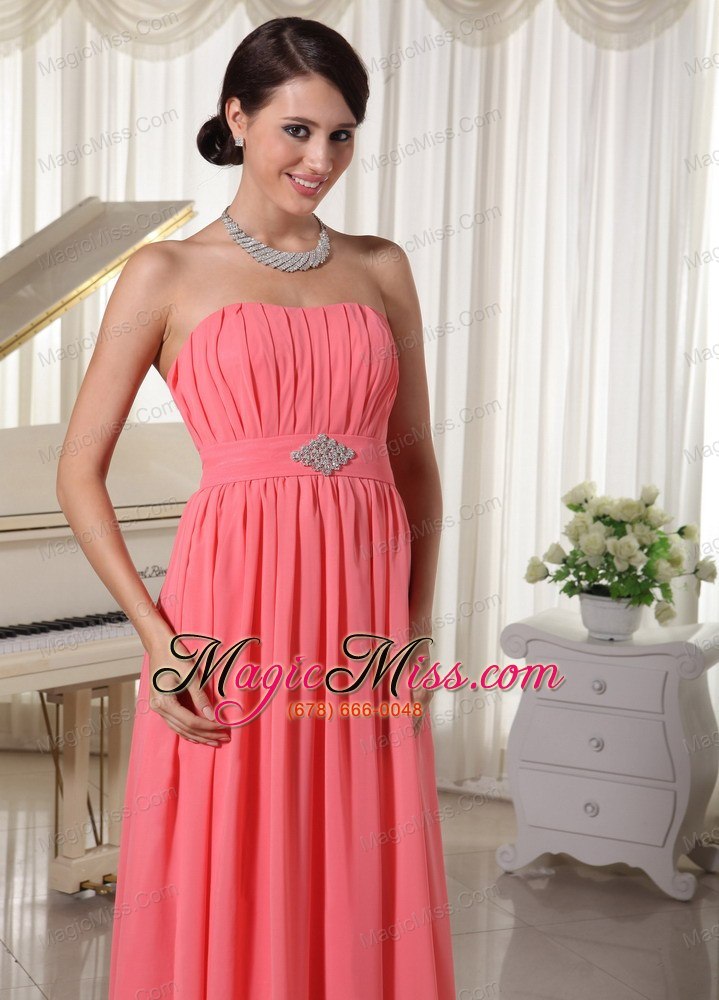 wholesale watermelon red empire chiffon prom dress with beading and ruch