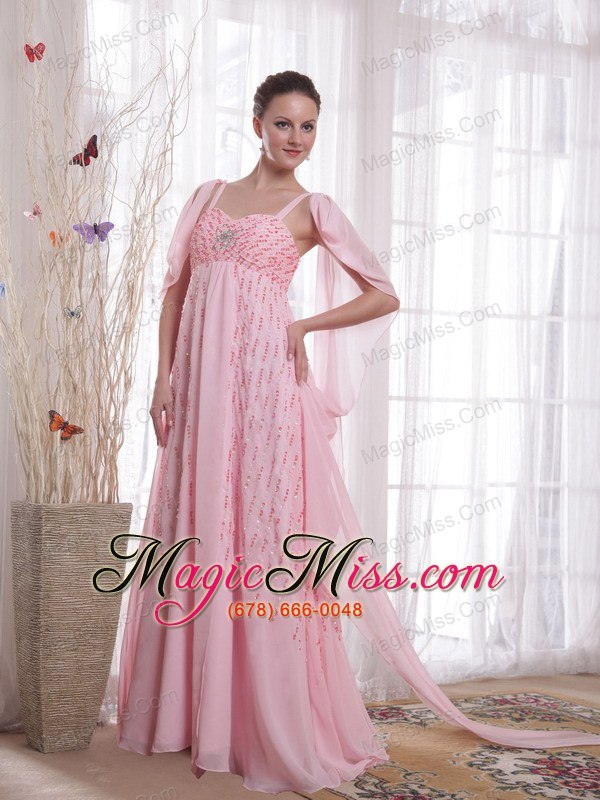 wholesale pink empire straps watteau train chiffon beading and sequins prom / evening dress