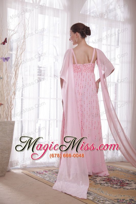 wholesale pink empire straps watteau train chiffon beading and sequins prom / evening dress