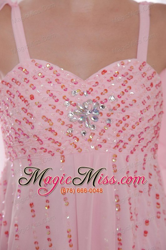 wholesale pink empire straps watteau train chiffon beading and sequins prom / evening dress