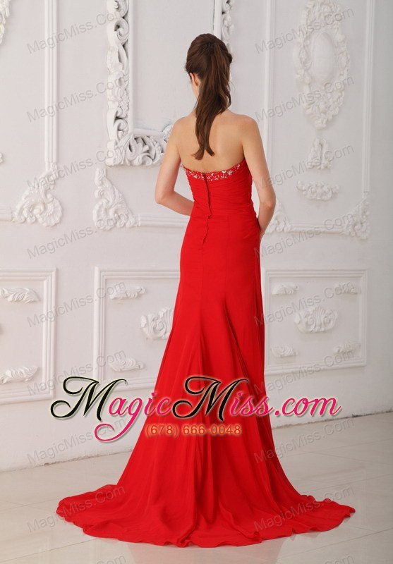 wholesale red column / sheath sweetheart sweep / brush train chiffon beading prom dress