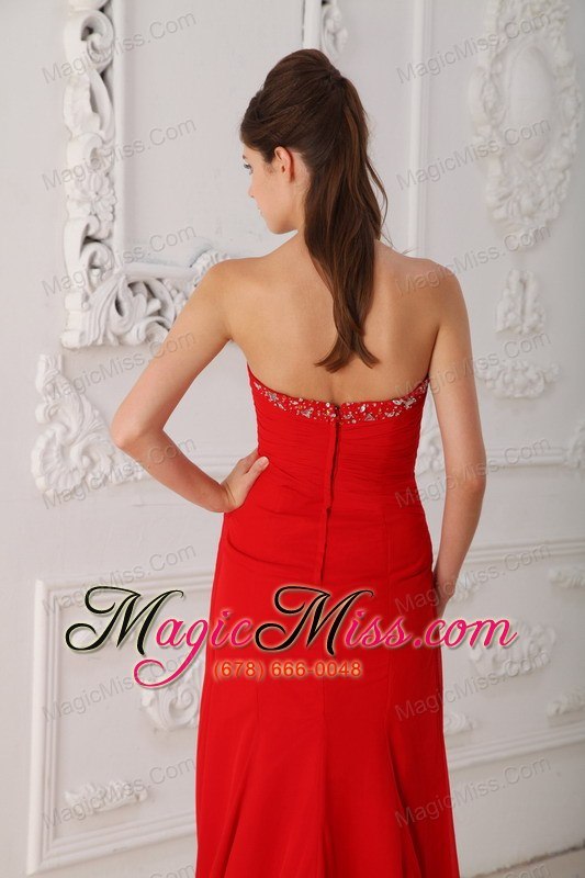 wholesale red column / sheath sweetheart sweep / brush train chiffon beading prom dress