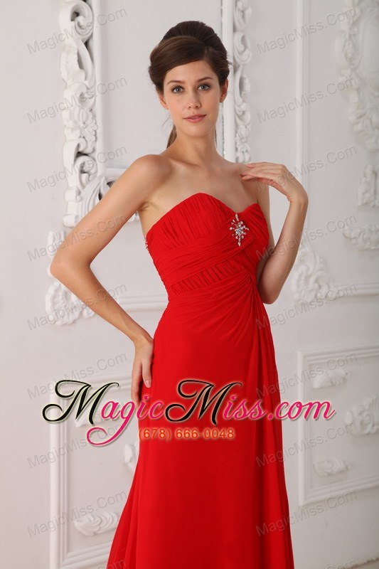 wholesale red column / sheath sweetheart sweep / brush train chiffon beading prom dress