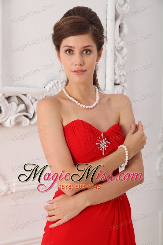 wholesale red column / sheath sweetheart sweep / brush train chiffon beading prom dress