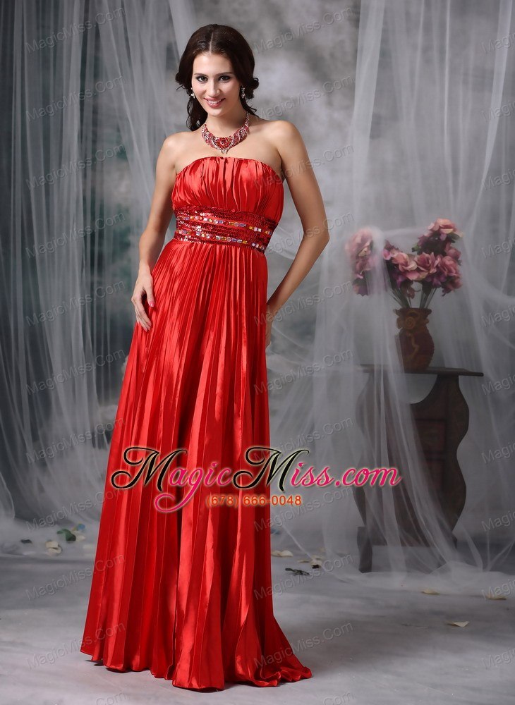 wholesale luxurious red column strapless taffeta pleat beading evening dress floor-length