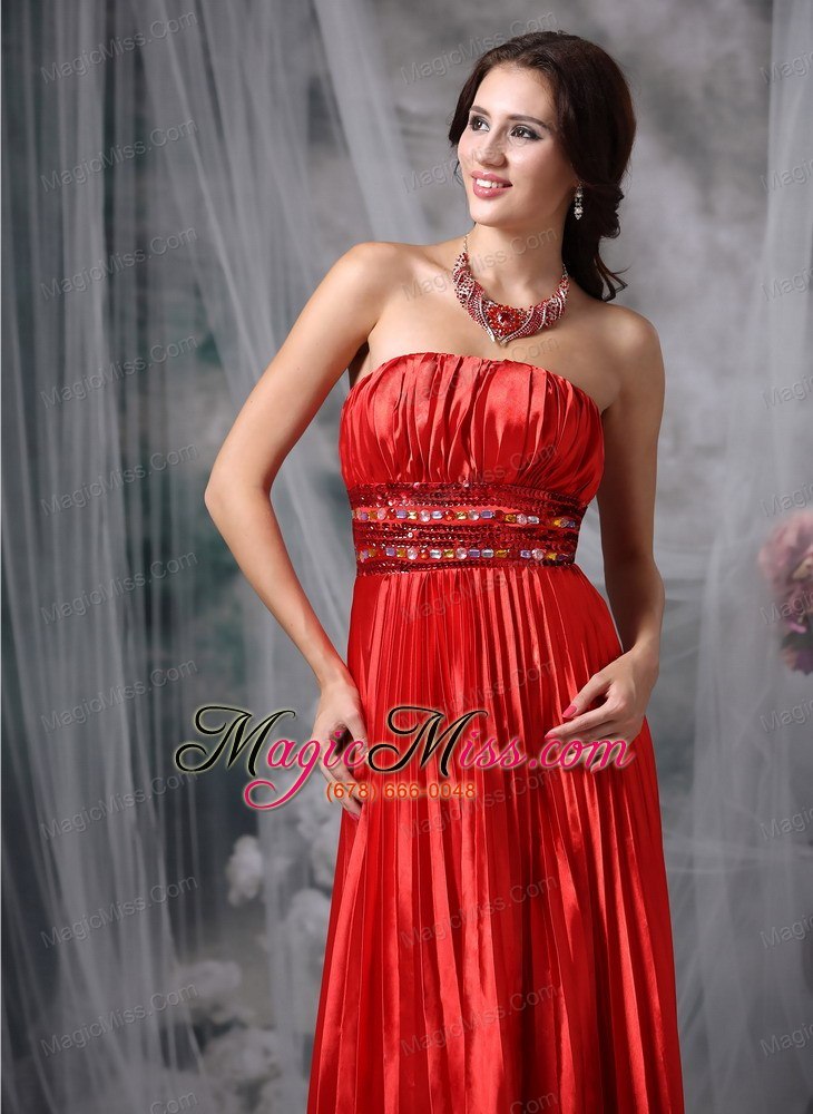 wholesale luxurious red column strapless taffeta pleat beading evening dress floor-length