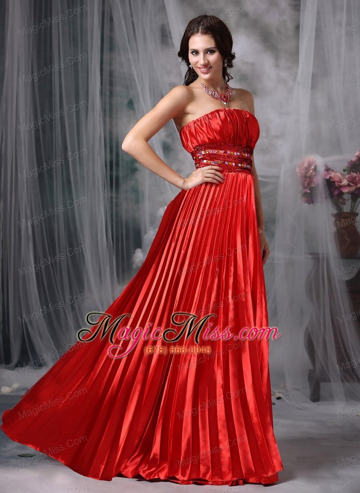 wholesale luxurious red column strapless taffeta pleat beading evening dress floor-length