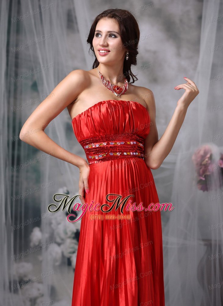 wholesale luxurious red column strapless taffeta pleat beading evening dress floor-length