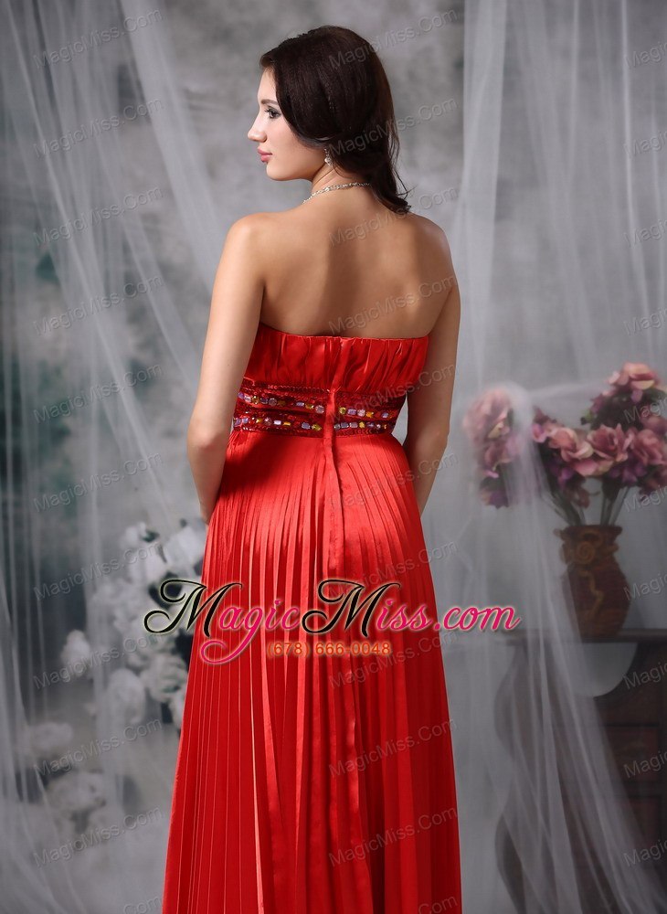 wholesale luxurious red column strapless taffeta pleat beading evening dress floor-length