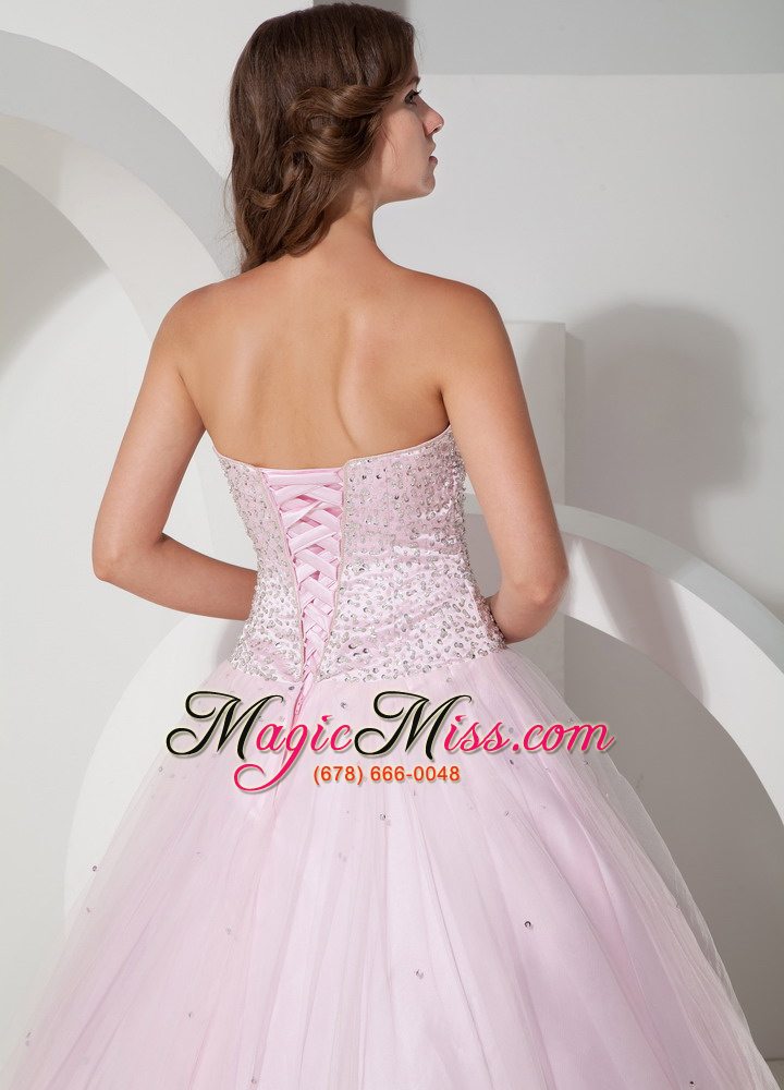 wholesale baby pink ball gown sweetheart floor-length tulle beading quinceanera dress