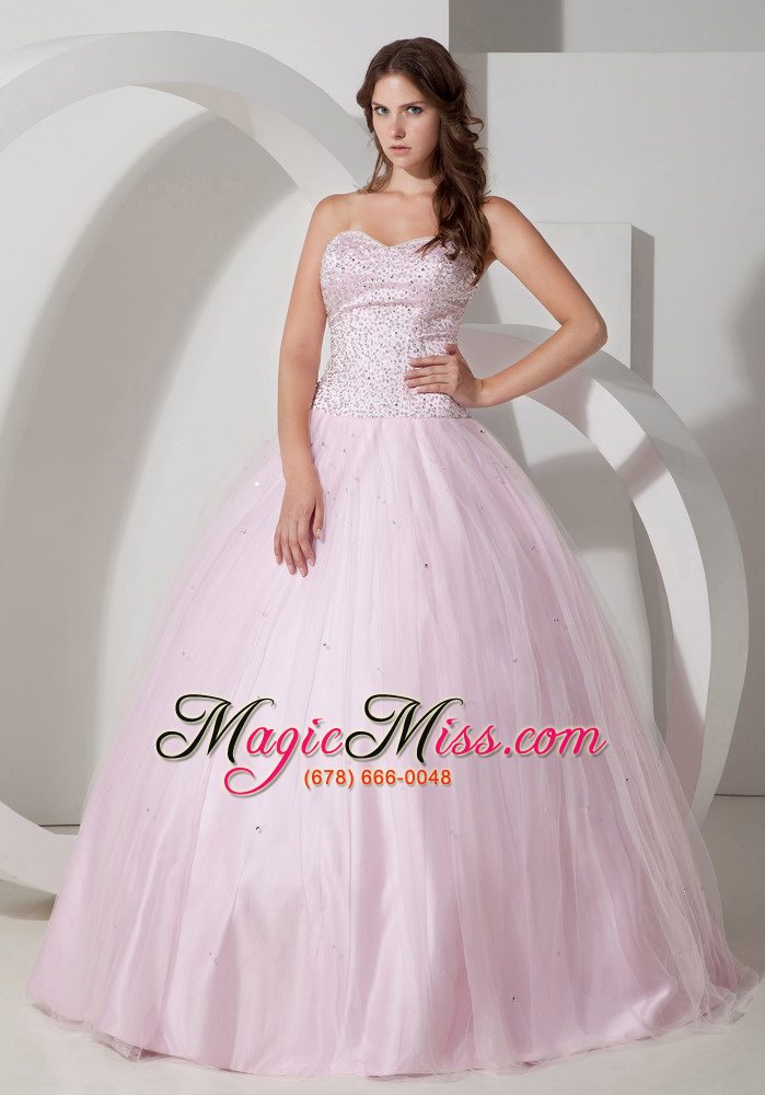 wholesale baby pink ball gown sweetheart floor-length tulle beading quinceanera dress