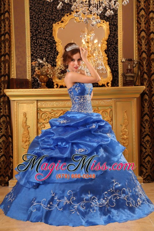 wholesale blue ball gown strapless floor-length organza beading quinceanera dress