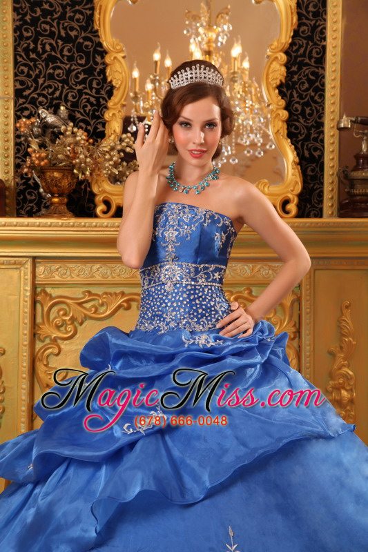 wholesale blue ball gown strapless floor-length organza beading quinceanera dress