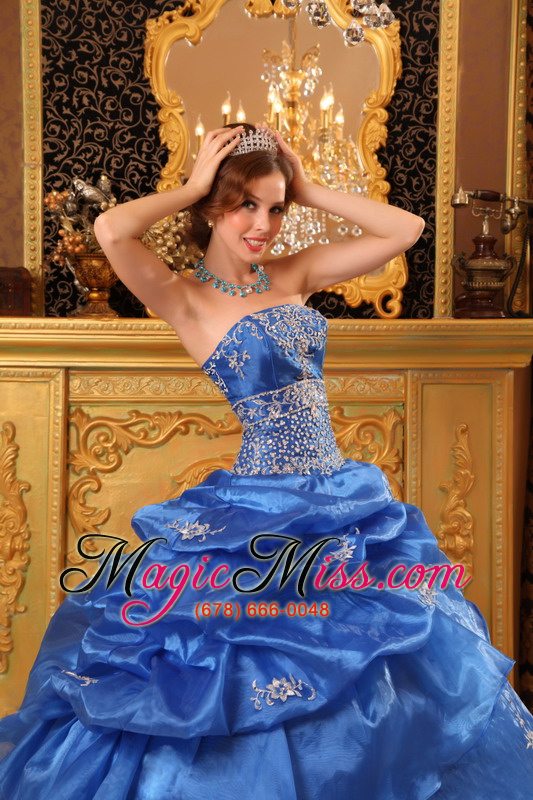 wholesale blue ball gown strapless floor-length organza beading quinceanera dress