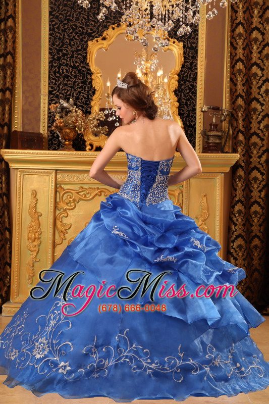 wholesale blue ball gown strapless floor-length organza beading quinceanera dress