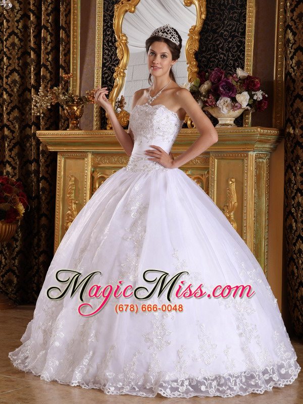 wholesale white ball gown strapless floor-length embroidery with beading white quinceanera dress