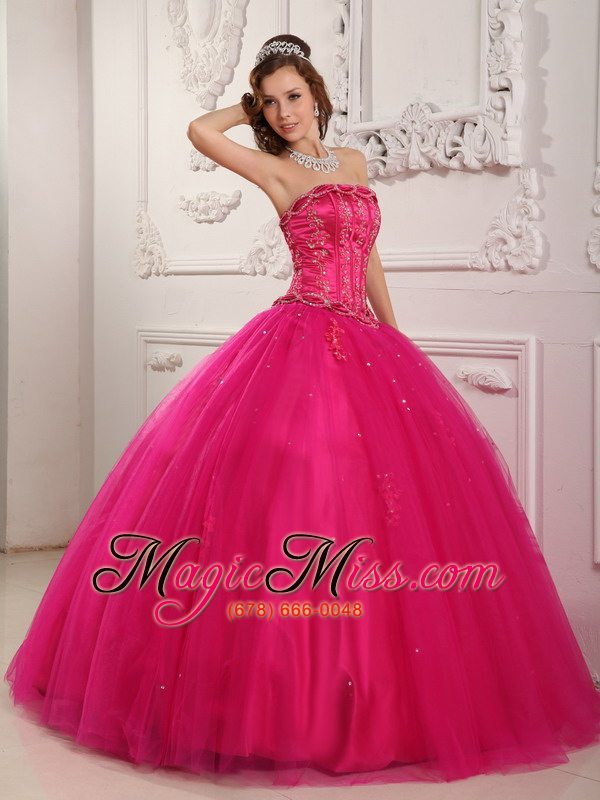 wholesale elegant ball gown strapless floor-length tulle beading hot pink quinceanera dress