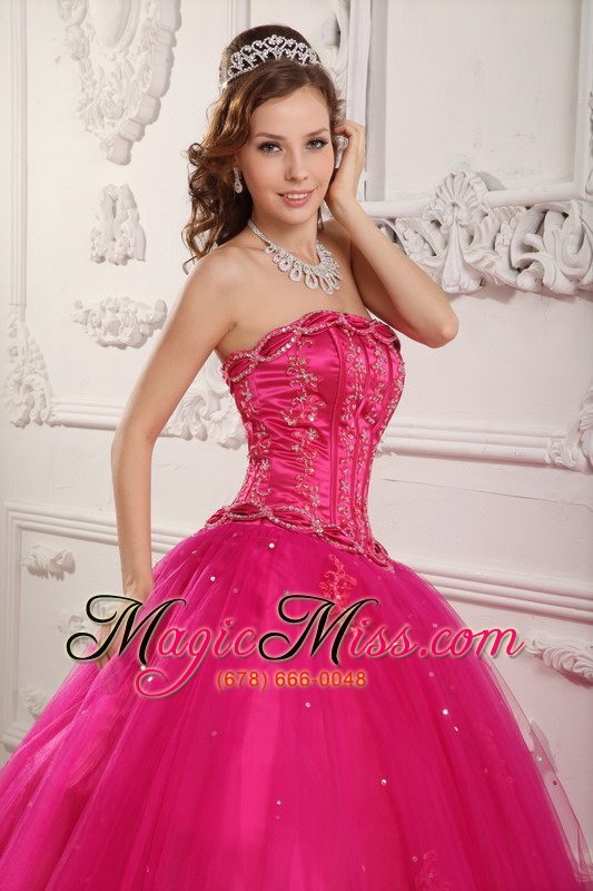 wholesale elegant ball gown strapless floor-length tulle beading hot pink quinceanera dress