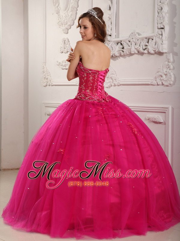 wholesale elegant ball gown strapless floor-length tulle beading hot pink quinceanera dress