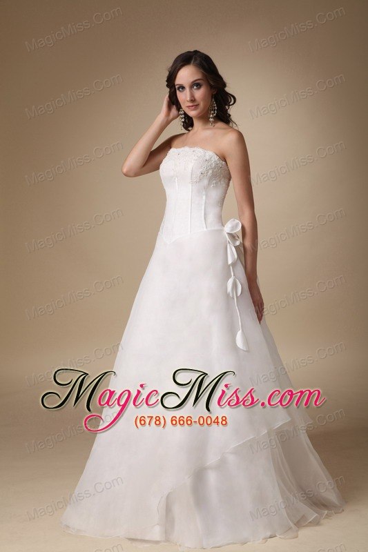 wholesale simple a-line strapless floor-length satin and organza appliques wedding dress