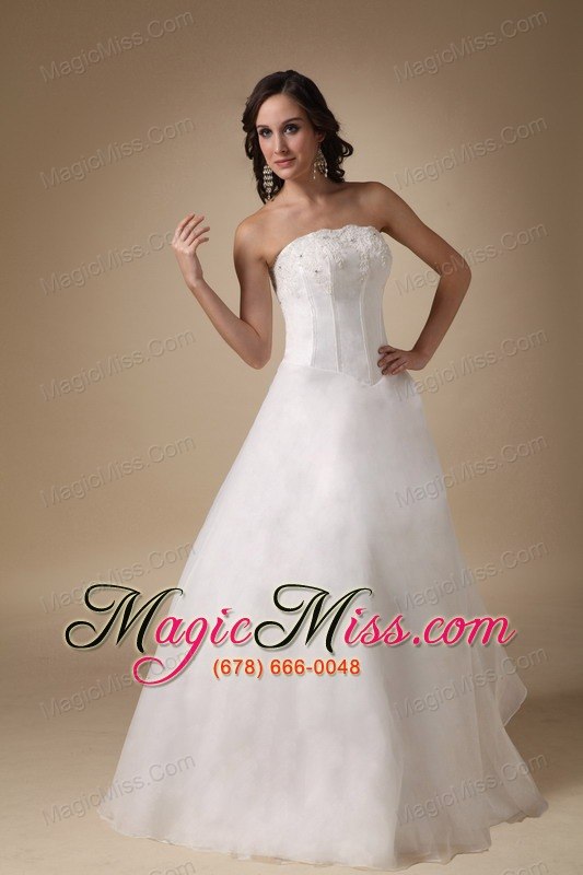 wholesale simple a-line strapless floor-length satin and organza appliques wedding dress