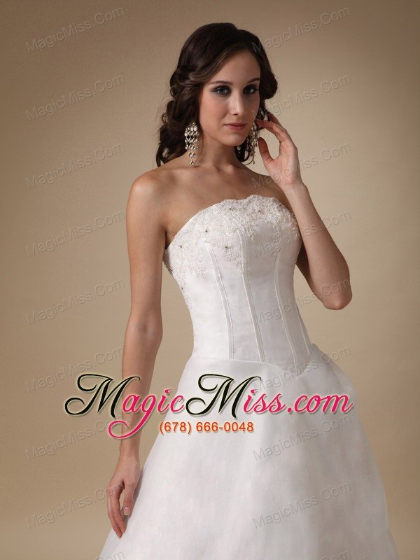 wholesale simple a-line strapless floor-length satin and organza appliques wedding dress