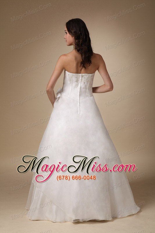 wholesale simple a-line strapless floor-length satin and organza appliques wedding dress