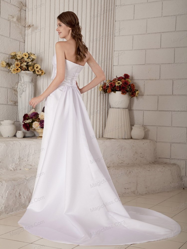 wholesale sweet a-line / princess strapless court train satin beading and bow wedding dress