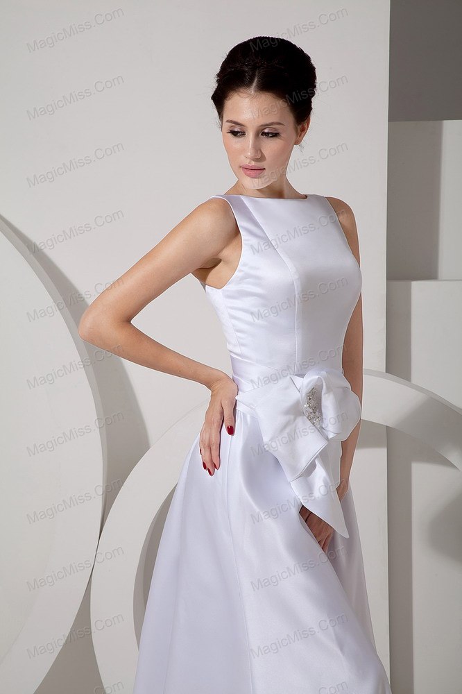 wholesale modest a-line bateau brush train satin sash wedding dress