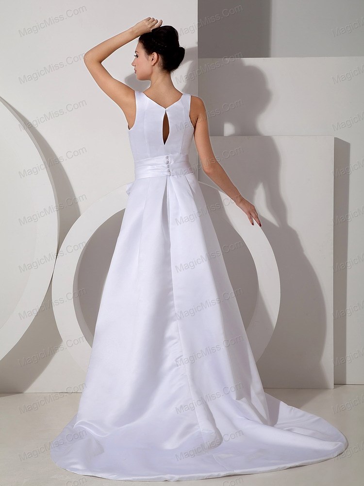 wholesale modest a-line bateau brush train satin sash wedding dress