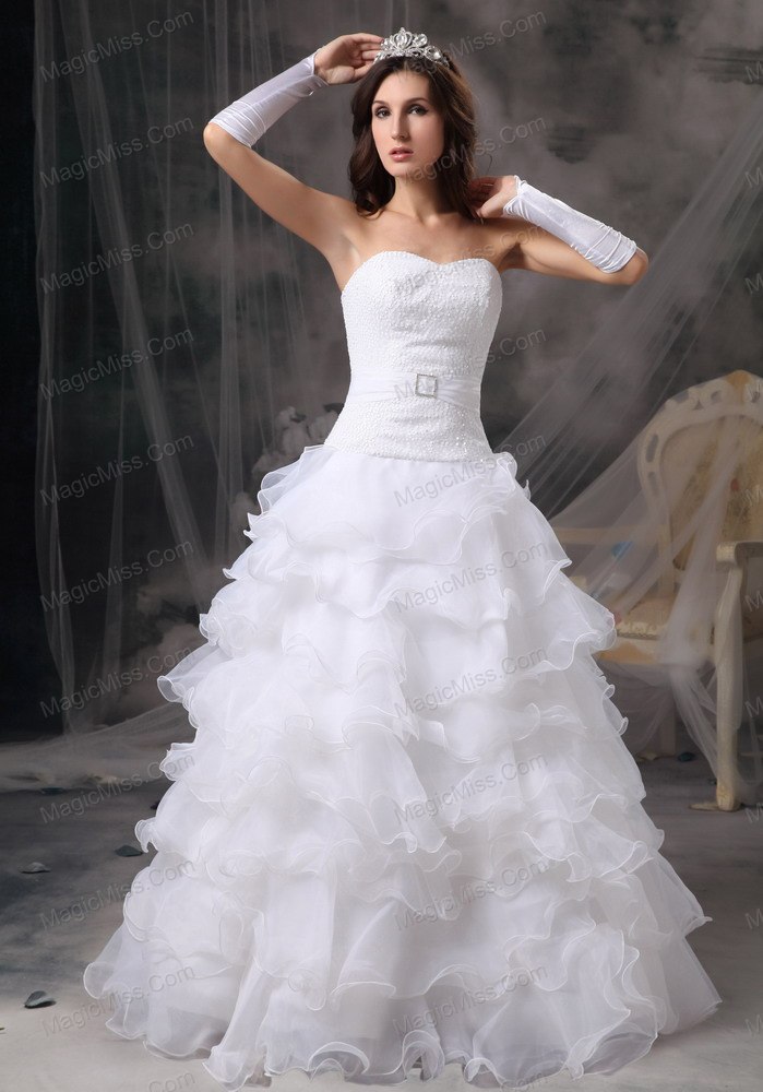 wholesale fashionable a-line / princess sweetheart floor-length organza ruffles wedding dress