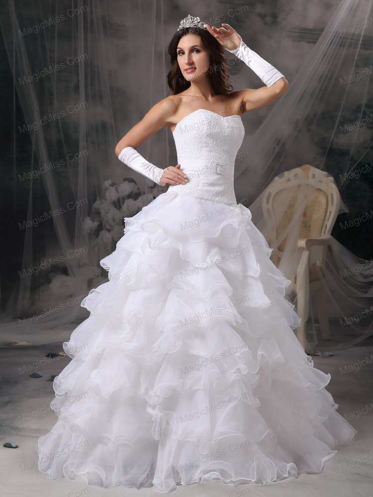 wholesale fashionable a-line / princess sweetheart floor-length organza ruffles wedding dress