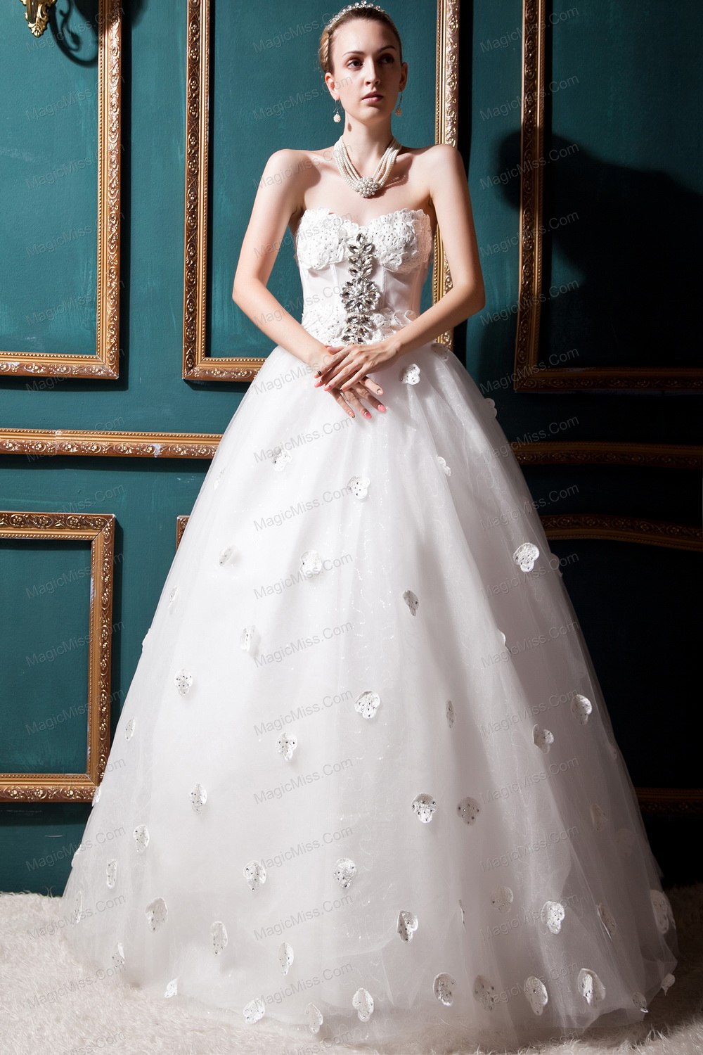 wholesale beautiful ball gown sweetheart floor-lengthtulle beading and appliques wedding dress