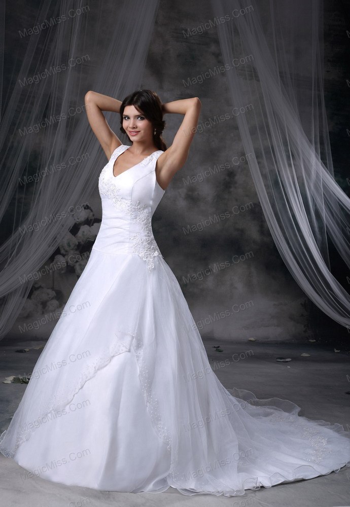 wholesale perry iowa appliques decorate bust ball gown wedding dress for 2013 chapel train organza and satin